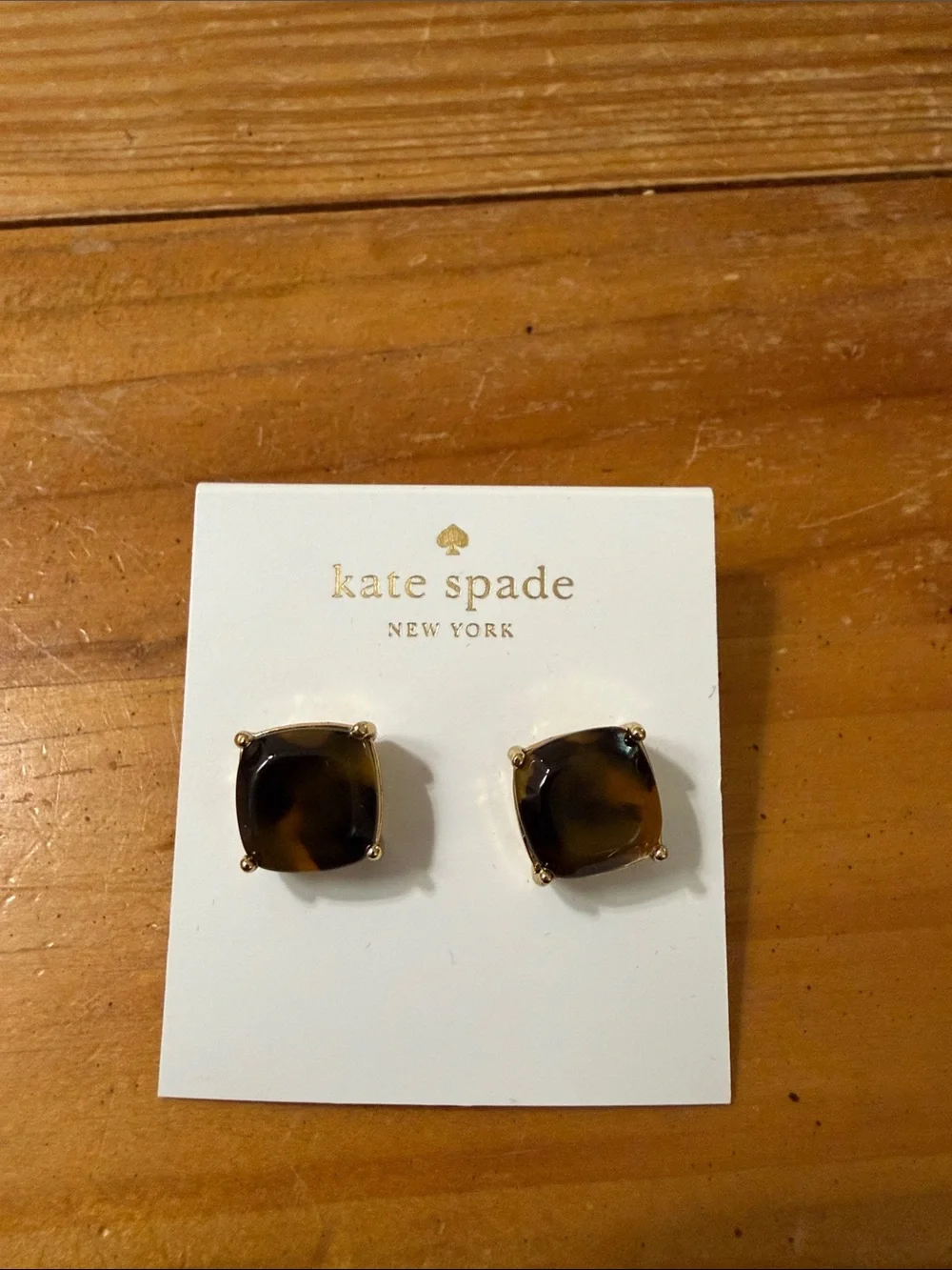 kate spade Tortoiseshell Square Stud Earrings, NEW ON CARD